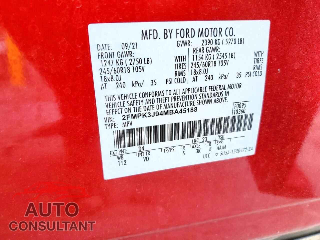 FORD EDGE 2021 - 2FMPK3J94MBA45188