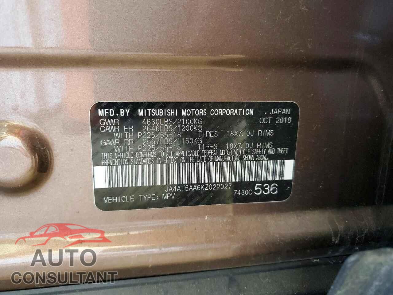 MITSUBISHI ECLIPSE 2019 - JA4AT5AA6KZ022027