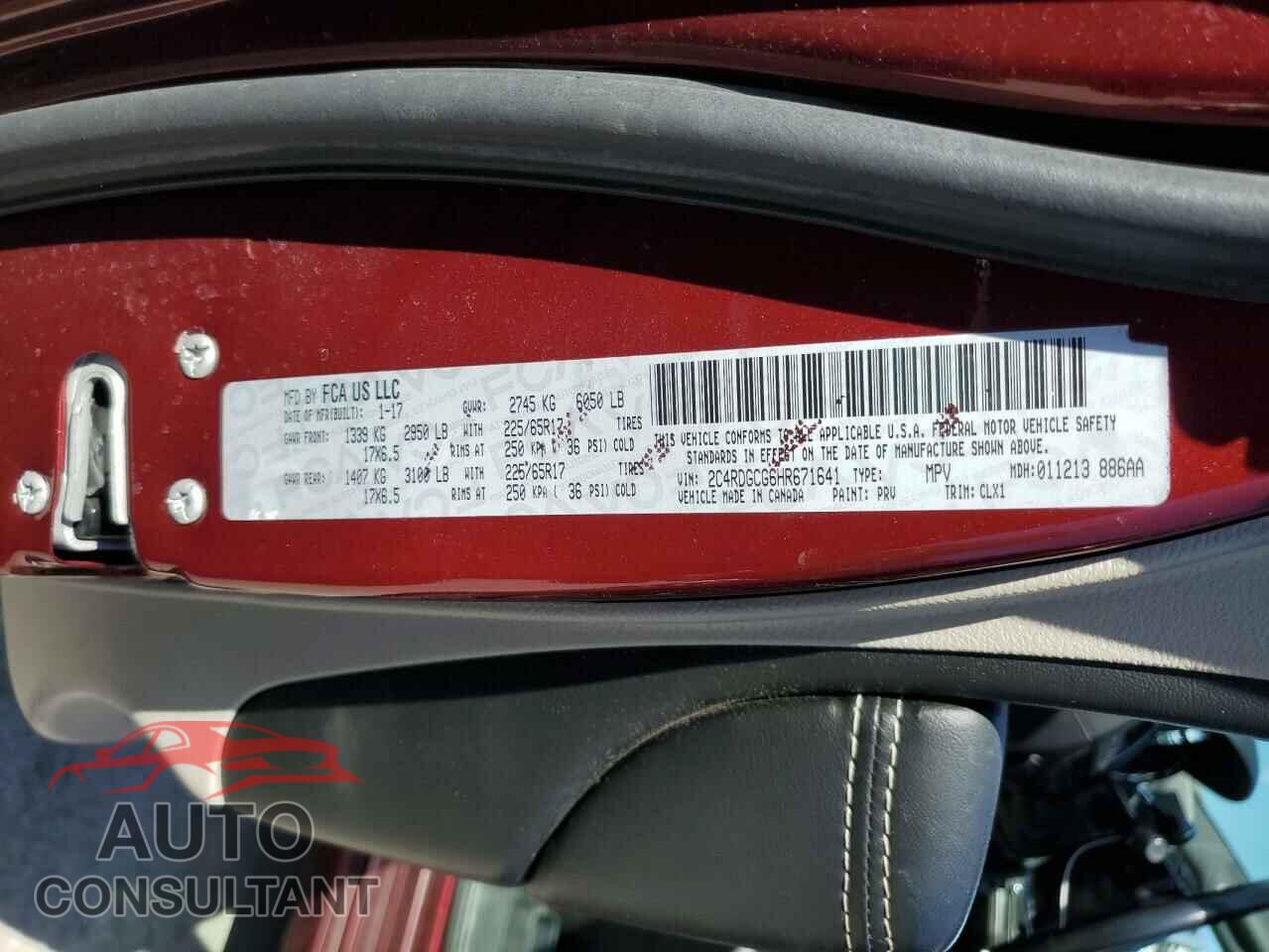 DODGE CARAVAN 2017 - 2C4RDGCG6HR671641