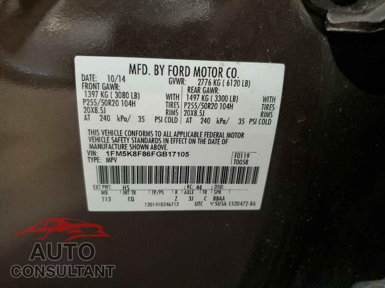 FORD EXPLORER 2015 - 1FM5K8F86FGB17105