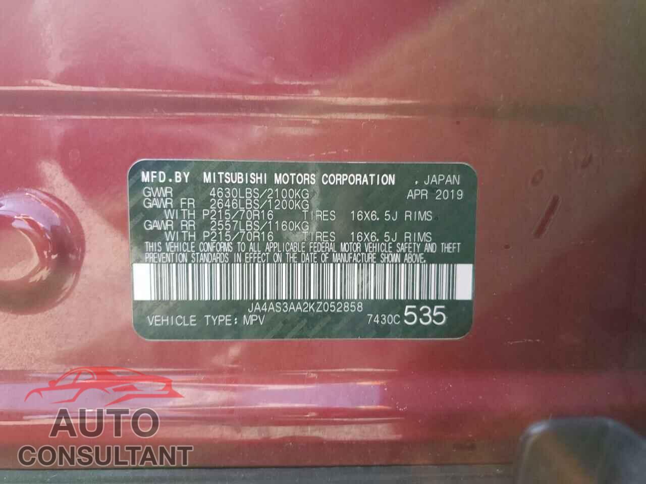 MITSUBISHI ECLIPSE 2019 - JA4AS3AA2KZ052858