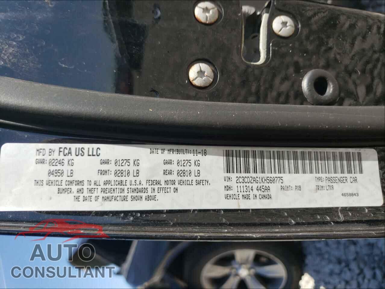 DODGE CHALLENGER 2019 - 2C3CDZAG1KH560775