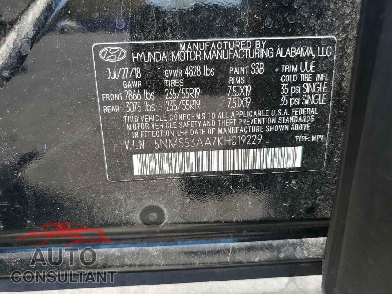 HYUNDAI SANTA FE 2019 - 5NMS53AA7KH019229