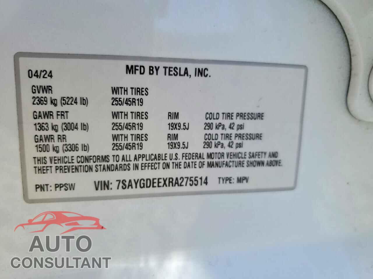 TESLA MODEL Y 2024 - 7SAYGDEEXRA275514