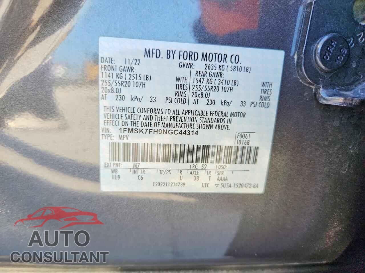 FORD EXPLORER 2022 - 1FMSK7FH9NGC44314