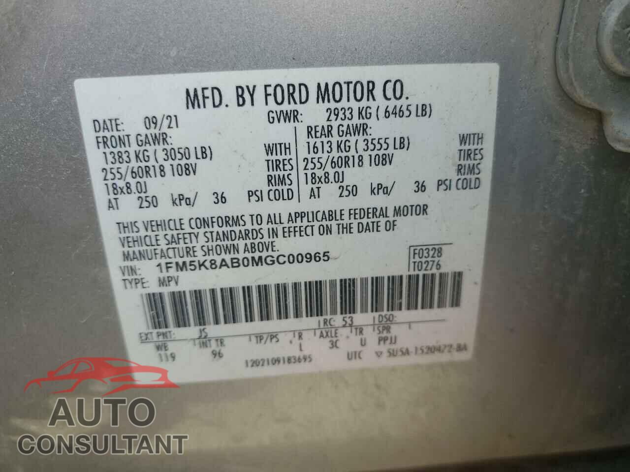 FORD EXPLORER 2021 - 1FM5K8AB0MGC00965