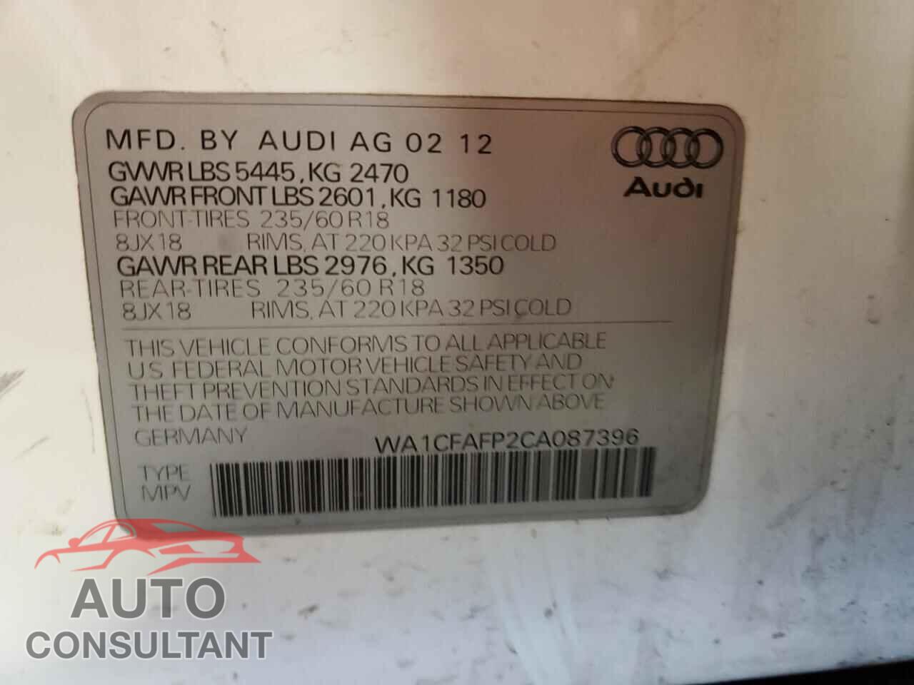 AUDI Q5 2012 - WA1CFAFP2CA087396