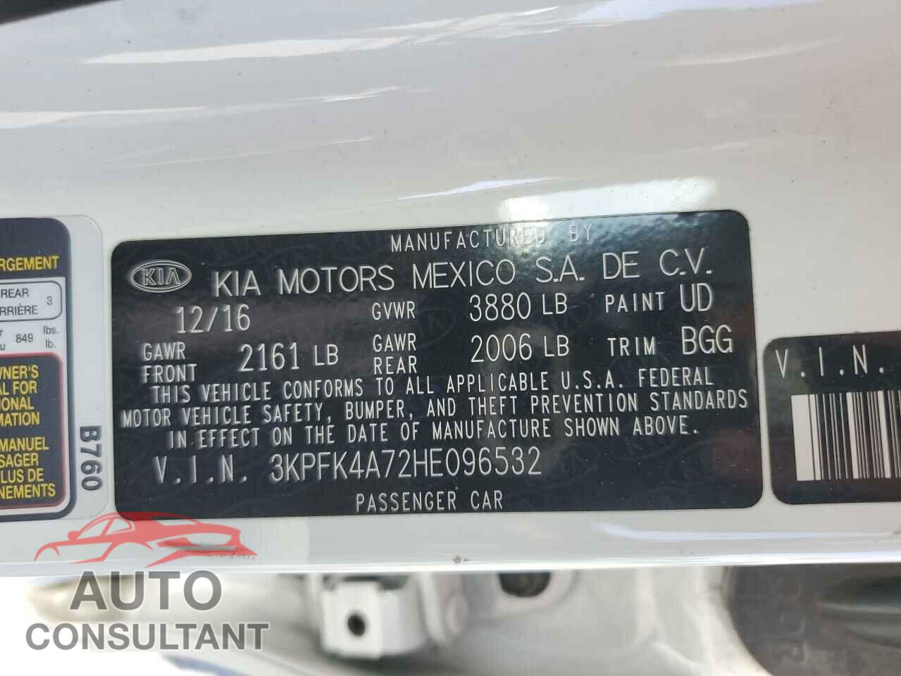 KIA FORTE 2017 - 3KPFK4A72HE096532
