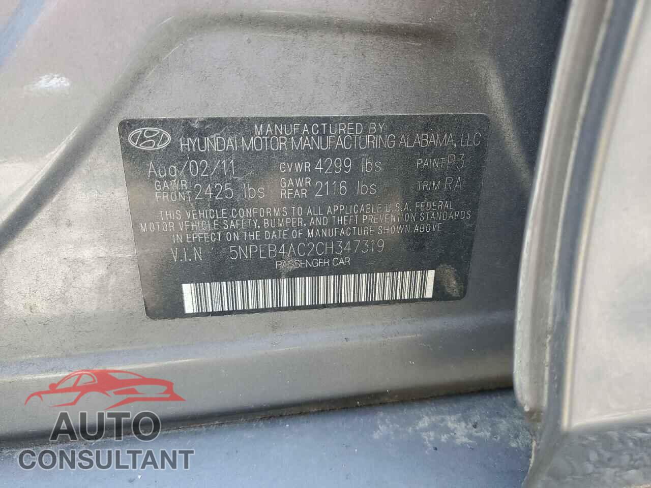 HYUNDAI SONATA 2012 - 5NPEB4AC2CH347319