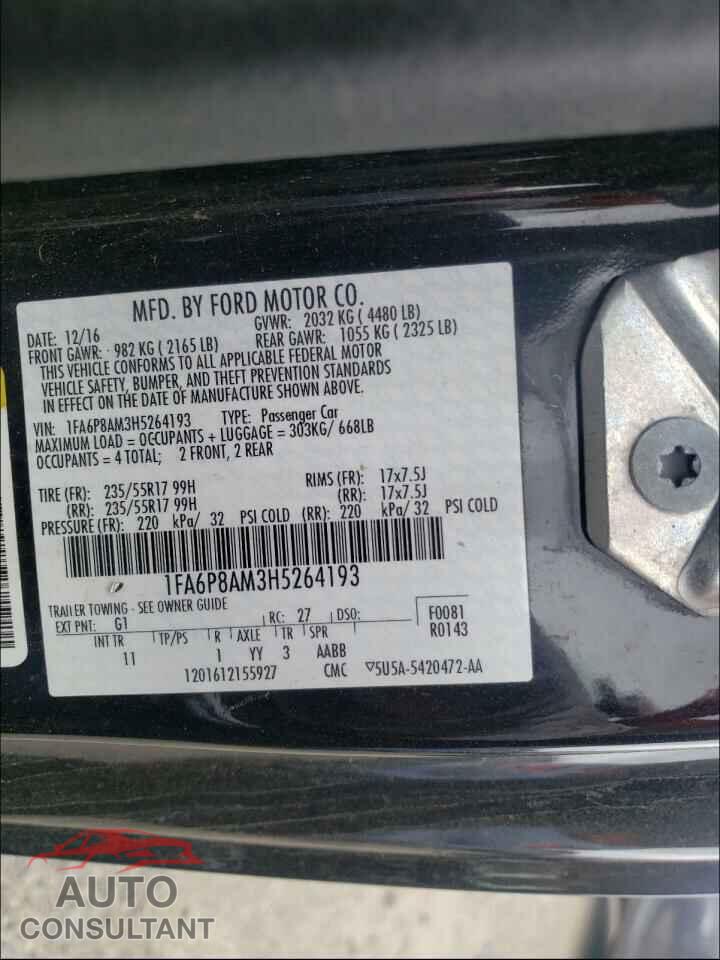 FORD MUSTANG 2017 - 1FA6P8AM3H5264193