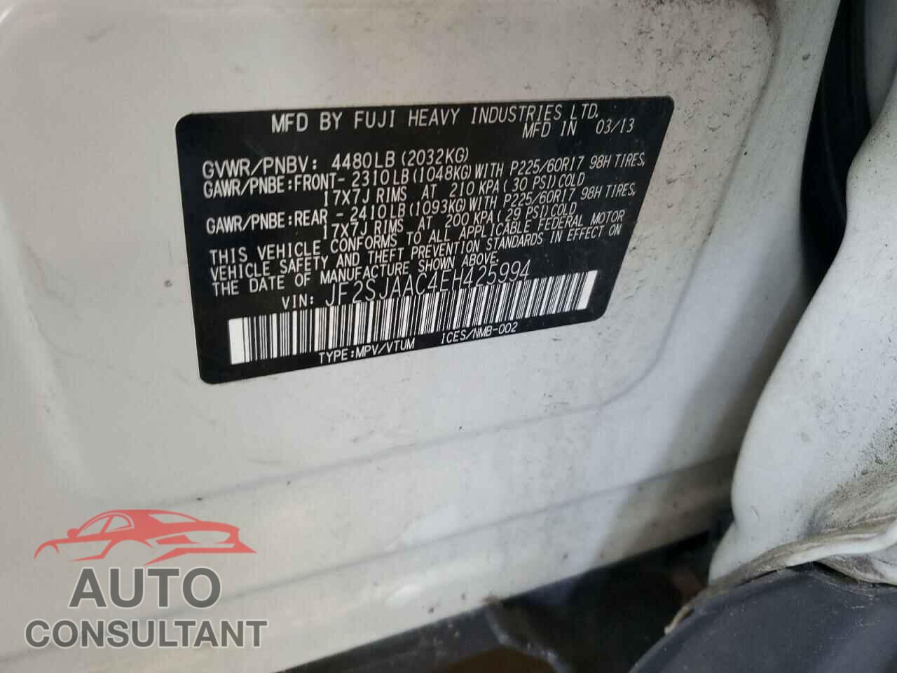SUBARU FORESTER 2014 - JF2SJAAC4EH425994