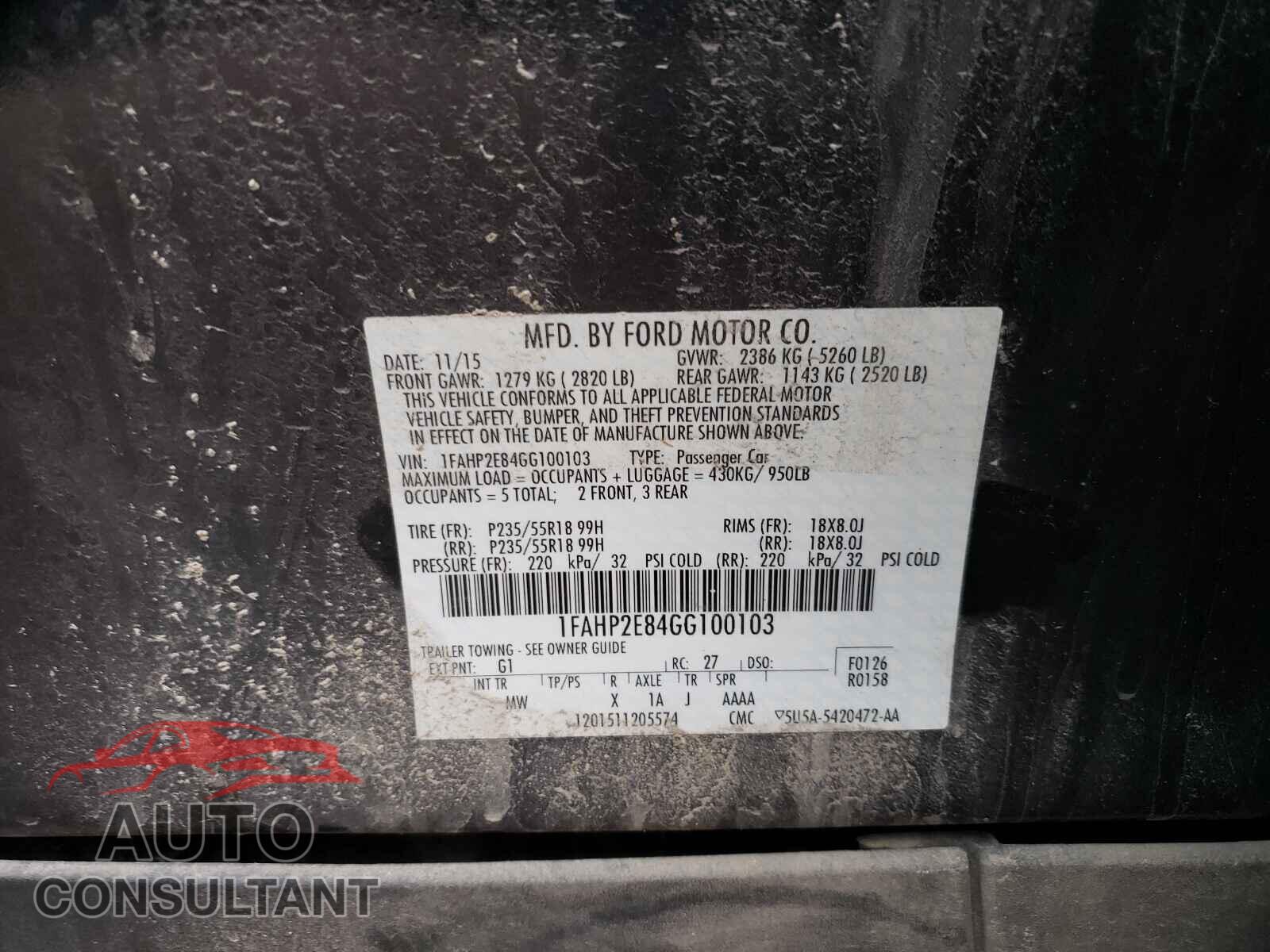 FORD TAURUS 2016 - 1FAHP2E84GG100103