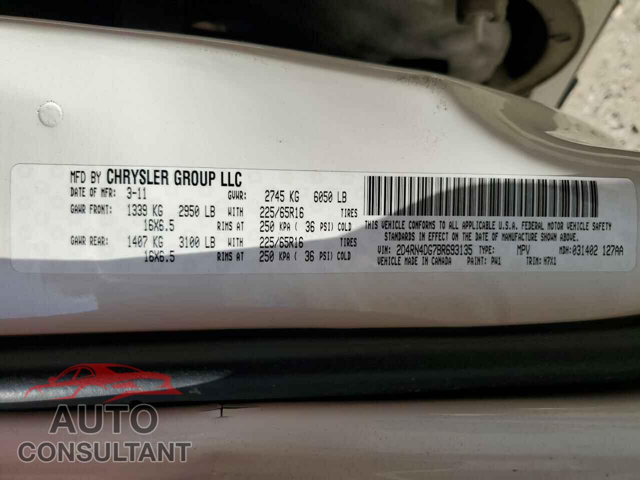 DODGE CARAVAN 2011 - 2D4RN4DG7BR693135