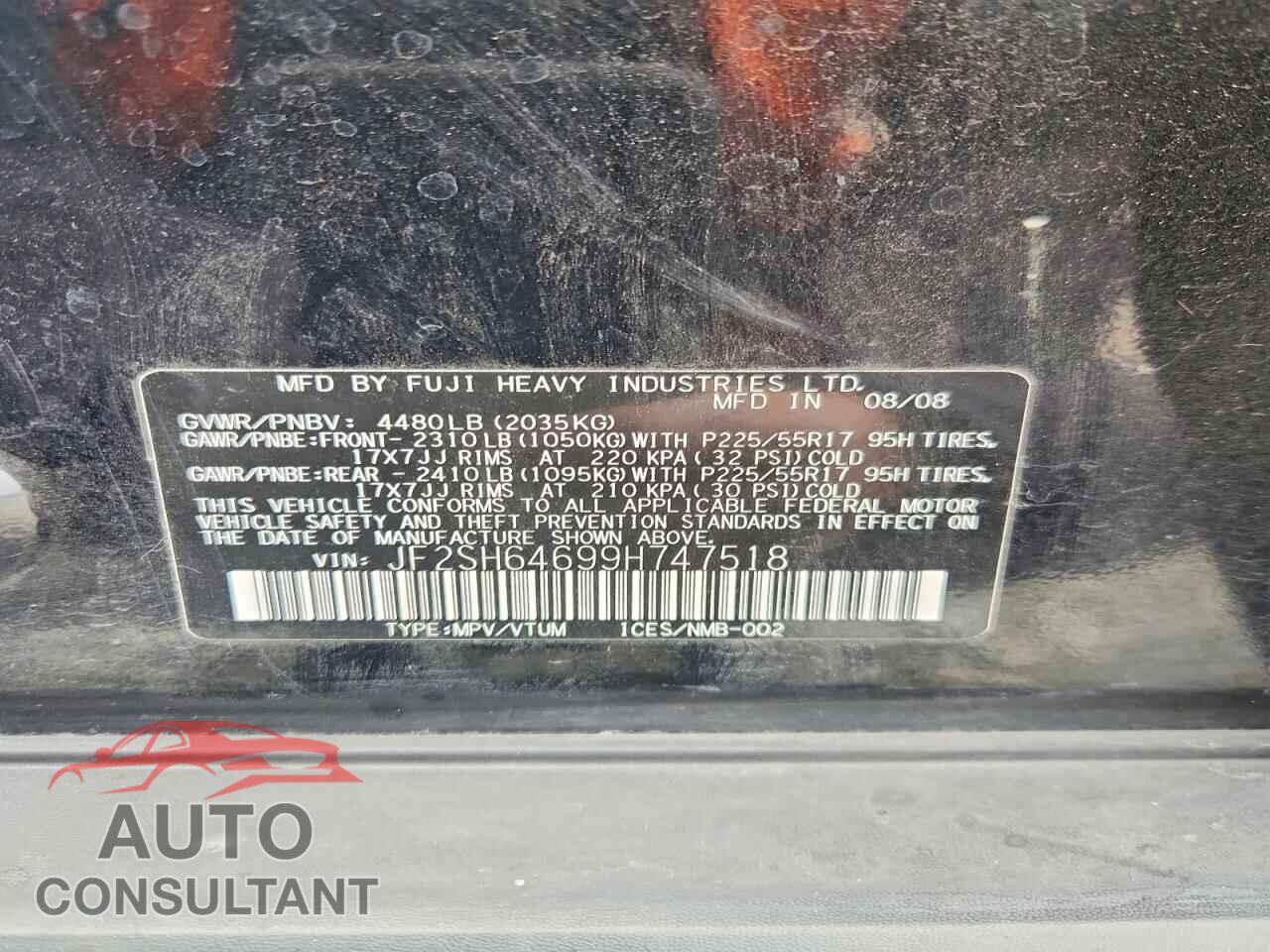 SUBARU FORESTER 2009 - JF2SH64699H747518