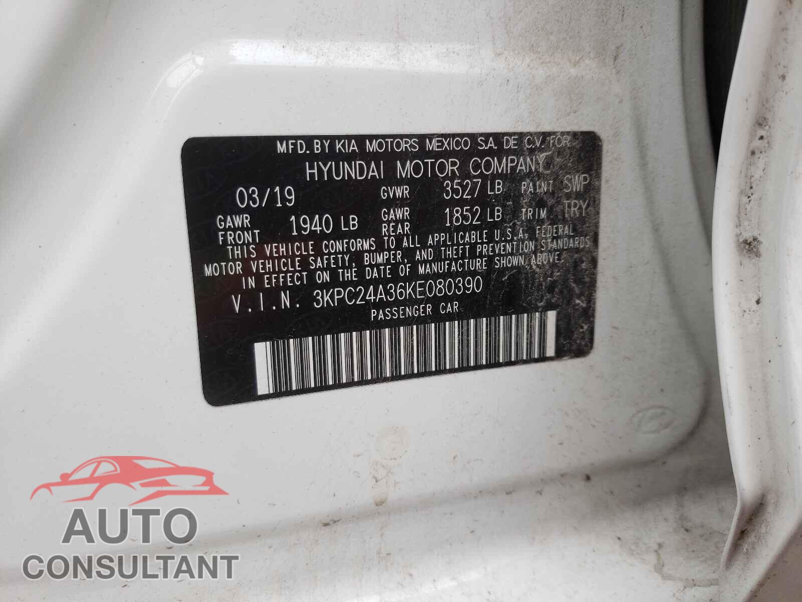 HYUNDAI ACCENT 2019 - 3KPC24A36KE080390