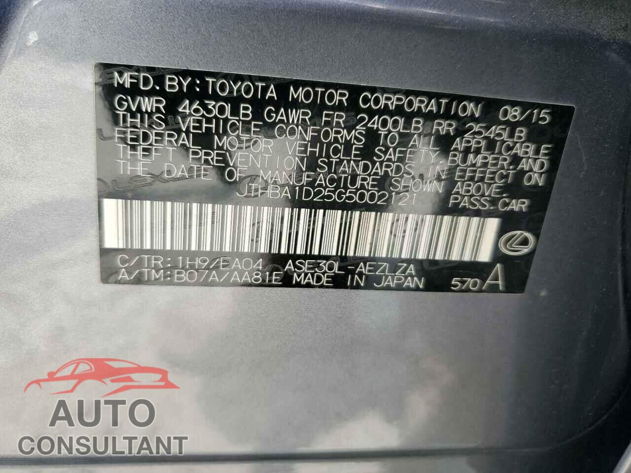 LEXUS IS 2016 - JTHBA1D25G5002121