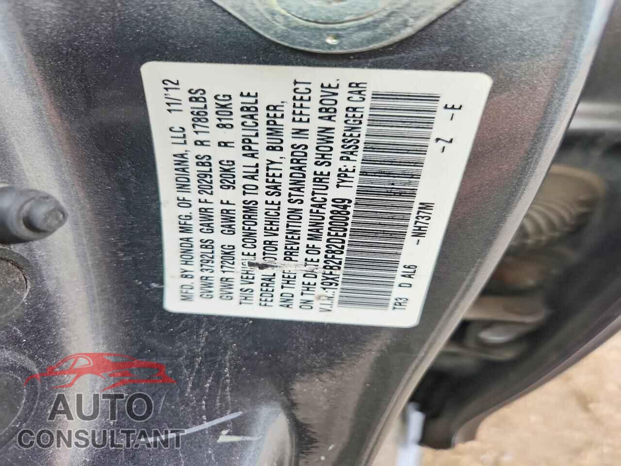 HONDA CIVIC 2013 - 19XFB2F82DE000849