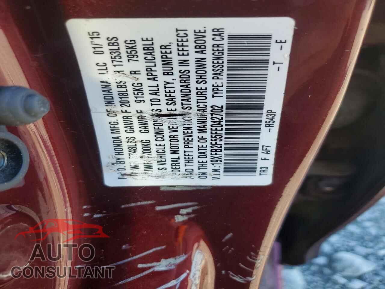 HONDA CIVIC 2015 - 19XFB2F55FE042702