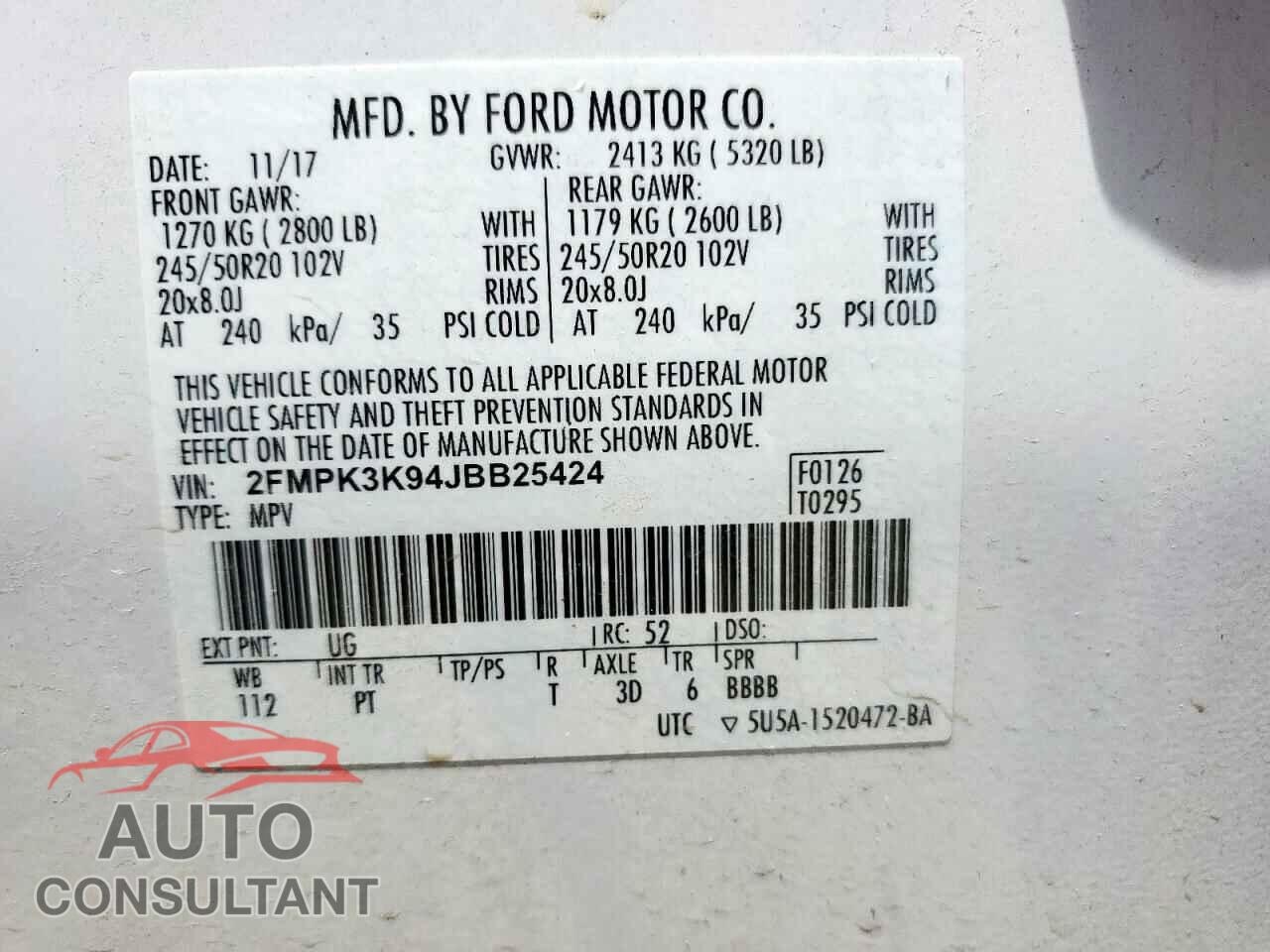 FORD EDGE 2018 - 2FMPK3K94JBB25424
