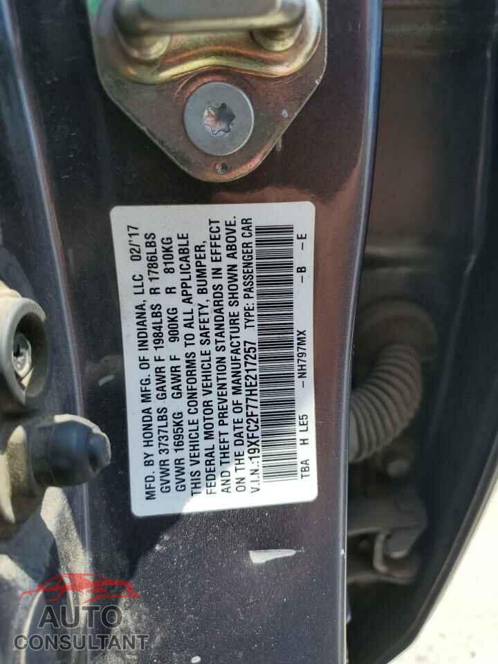 HONDA CIVIC 2017 - 19XFC2F77HE217257