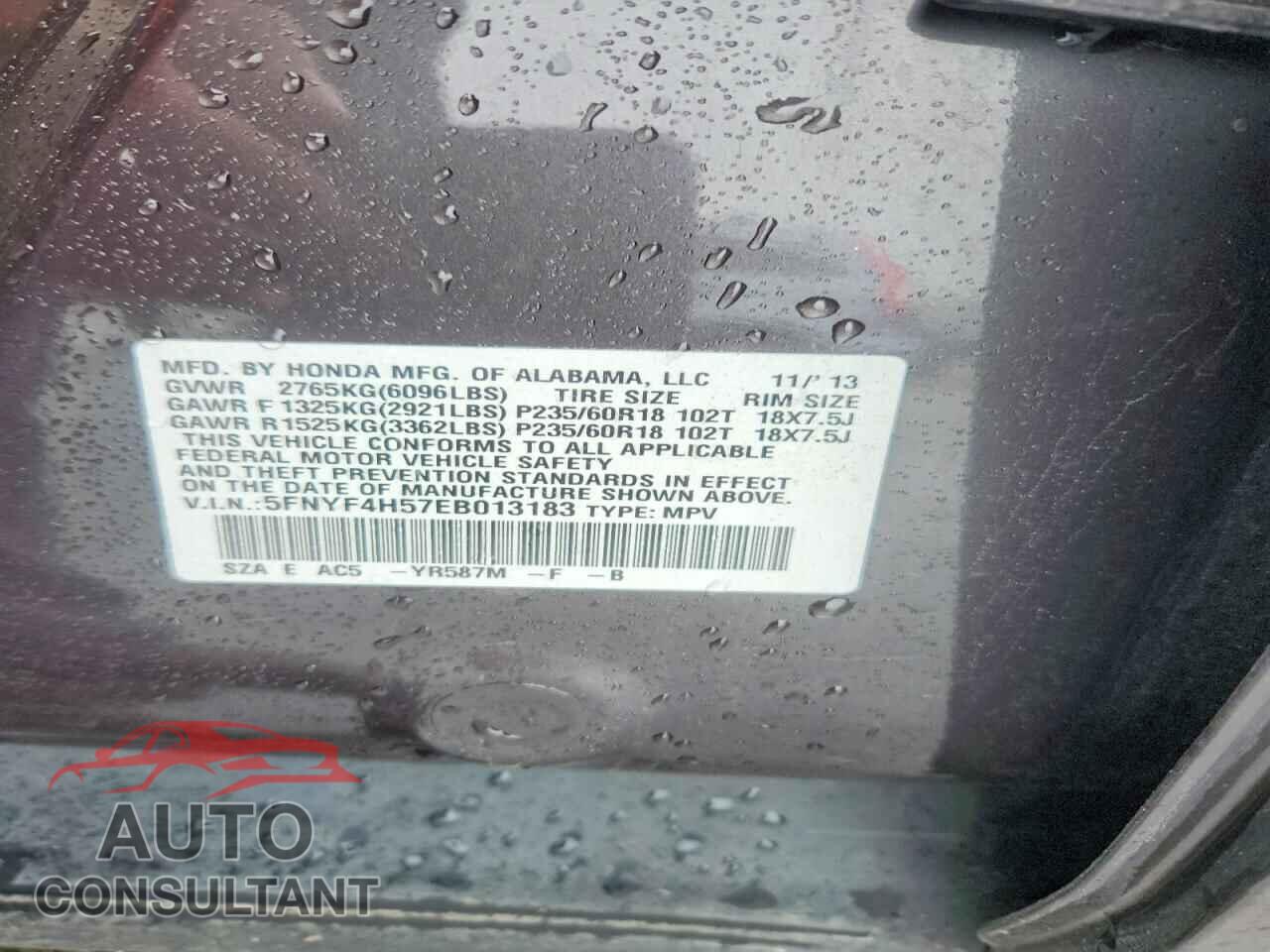 HONDA PILOT 2014 - 5FNYF4H57EB013183