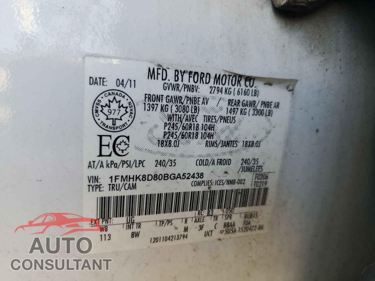 FORD EXPLORER 2011 - 1FMHK8D80BGA52438