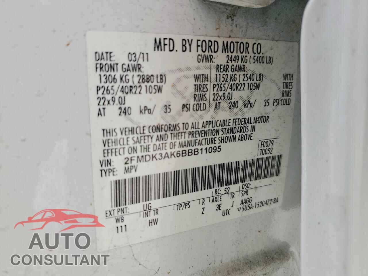 FORD EDGE 2011 - 2FMDK3AK6BBB11095