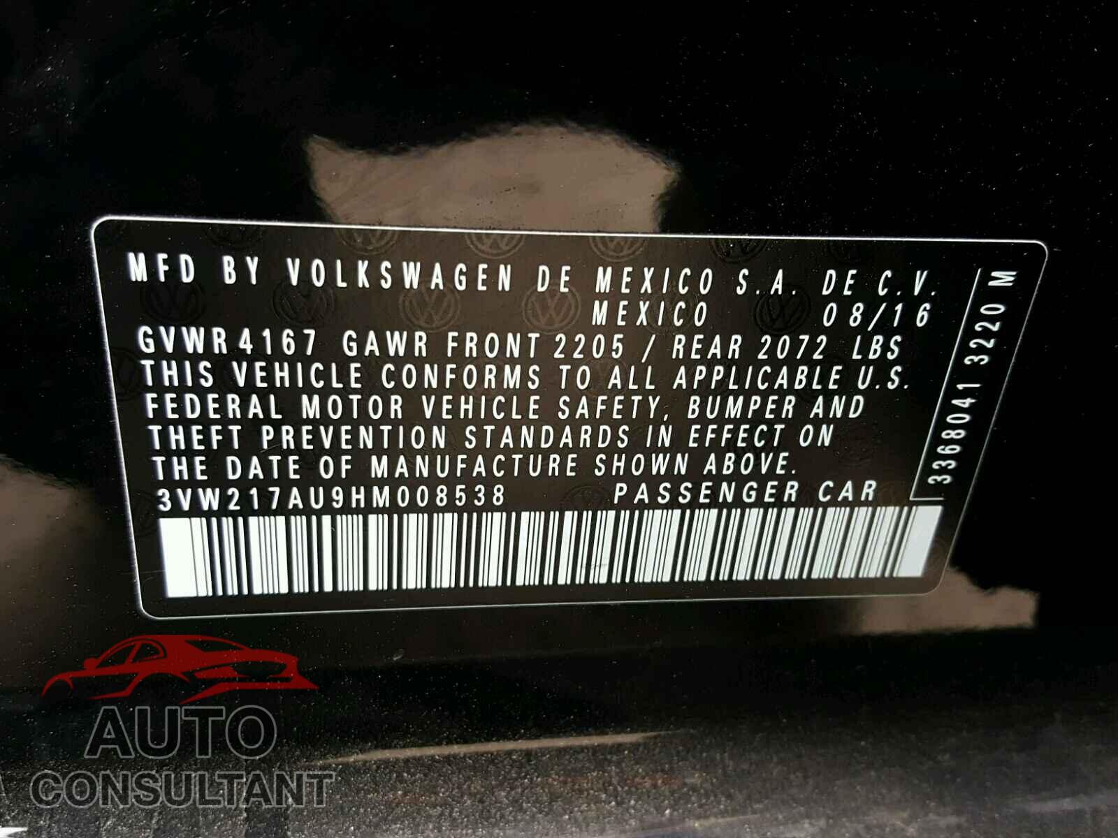 VOLKSWAGEN GOLF 2017 - 3VW217AU9HM008538