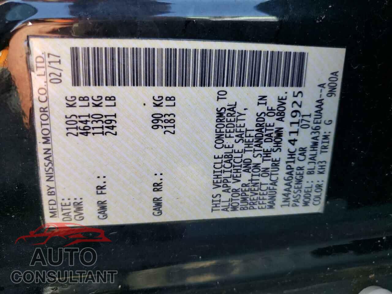 NISSAN MAXIMA 2017 - 1N4AA6AP1HC411925