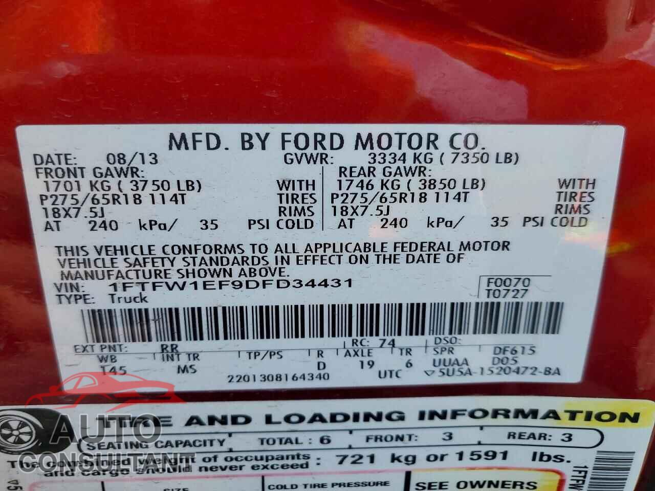 FORD F150 2013 - 1FTFW1EF9DFD34431