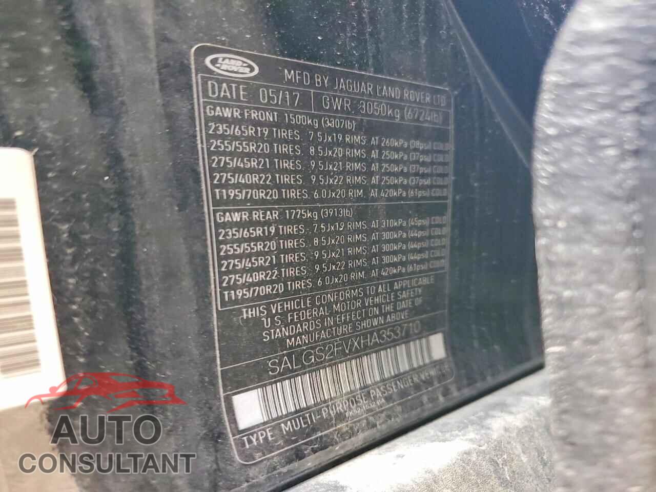 LAND ROVER RANGEROVER 2017 - SALGS2FVXHA353710