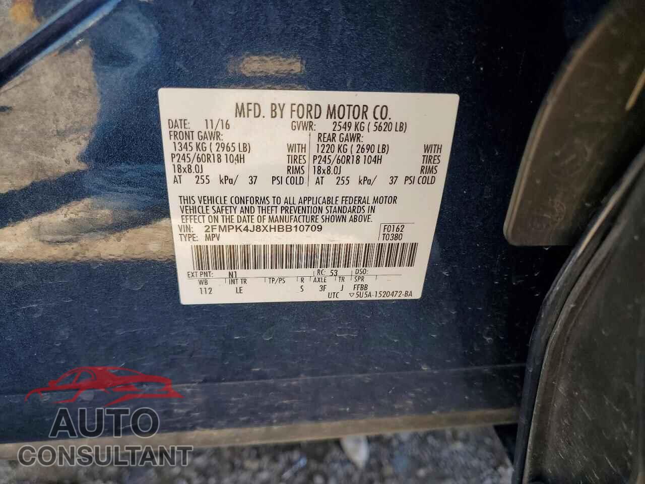 FORD EDGE 2017 - 2FMPK4J8XHBB10709