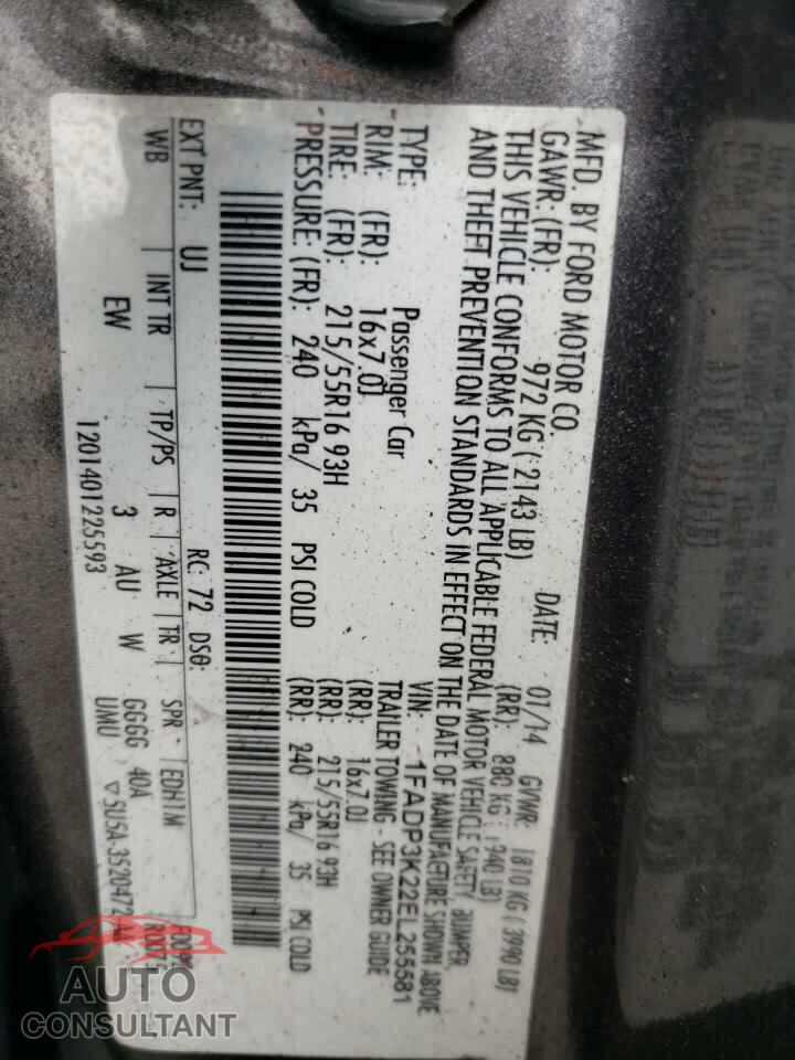 FORD FOCUS 2014 - 1FADP3K22EL255581