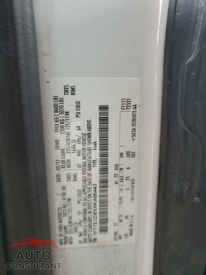 FORD TRANSIT 2017 - 1FTYE1ZMXHKA66443