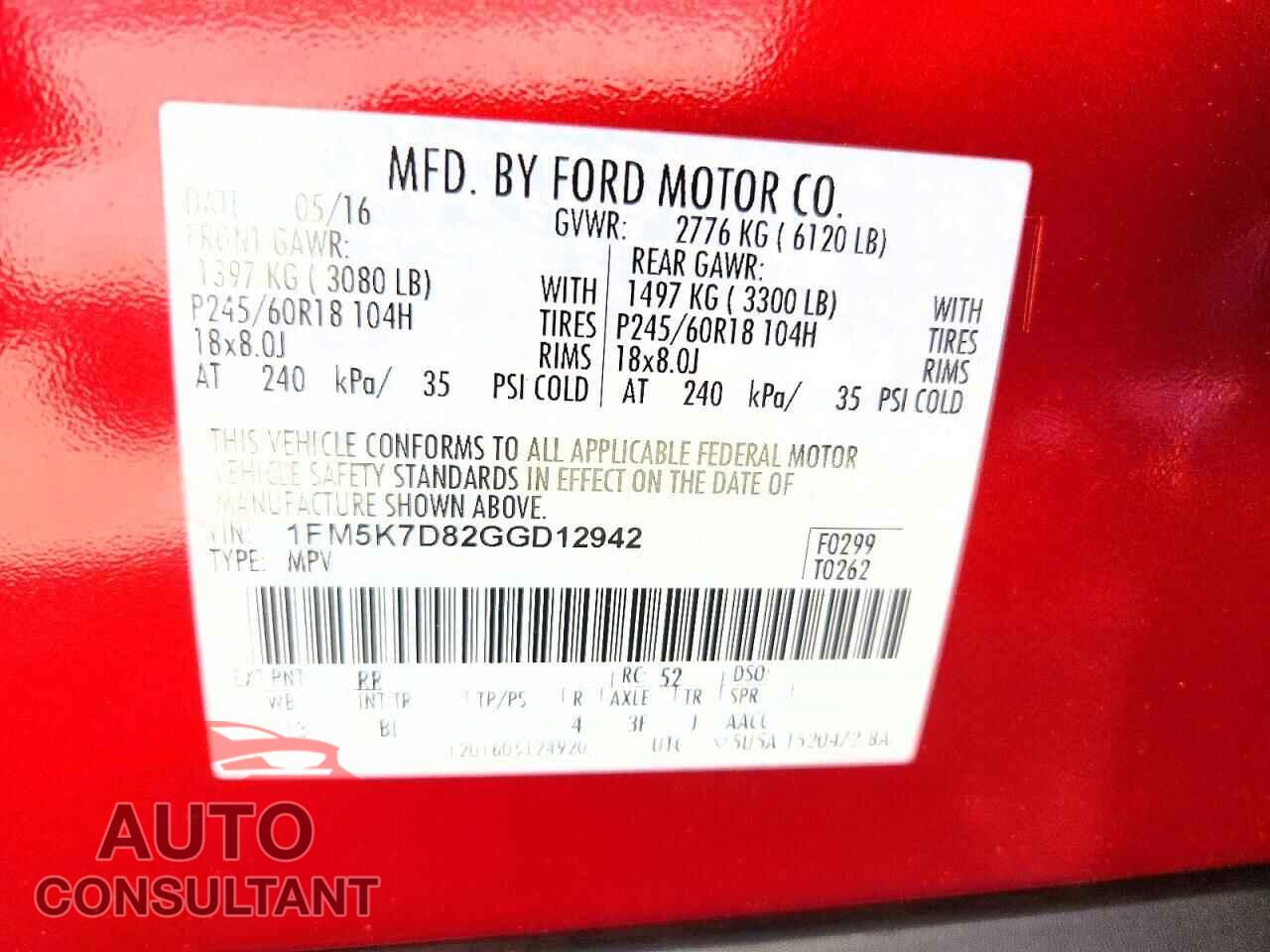 FORD EXPLORER 2016 - 1FM5K7D82GGD12942