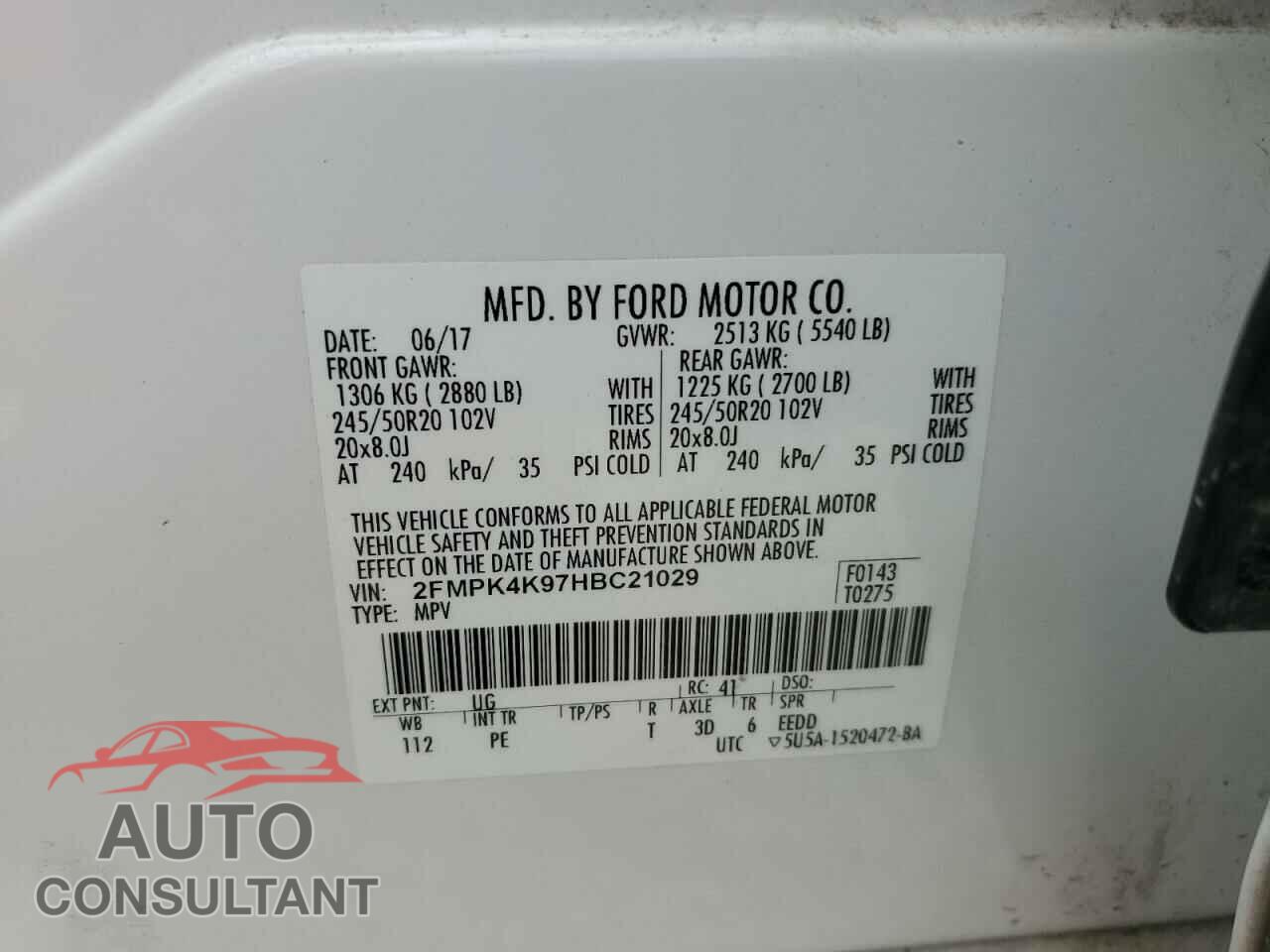 FORD EDGE 2017 - 2FMPK4K97HBC21029