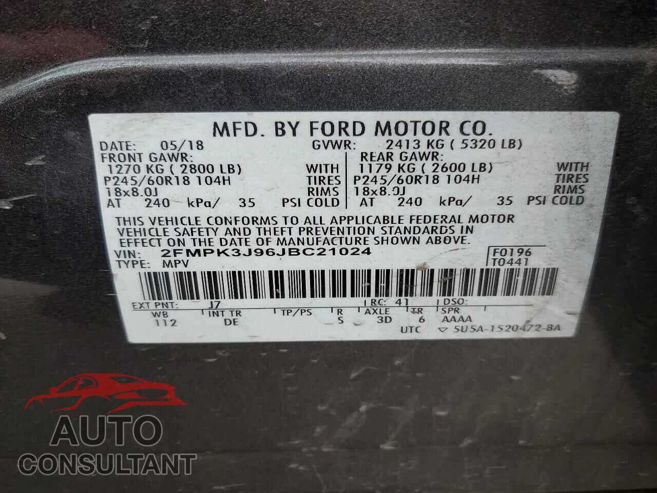 FORD EDGE 2018 - 2FMPK3J96JBC21024