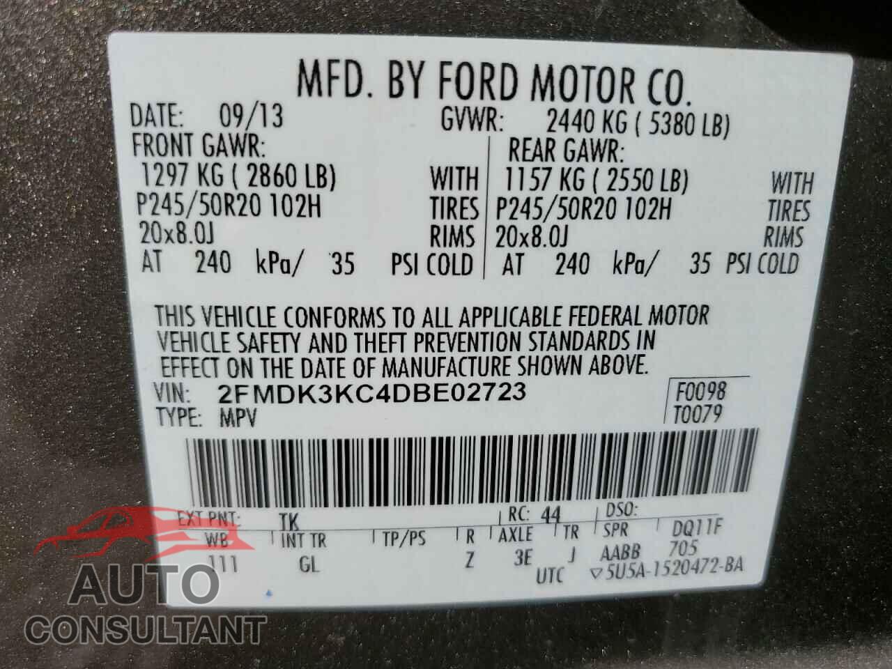 FORD EDGE 2013 - 2FMDK3KC4DBE02723