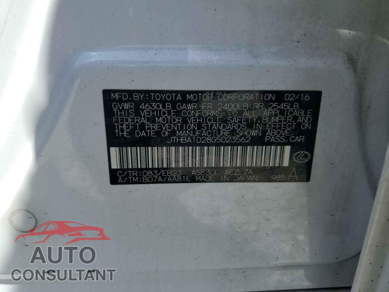 LEXUS IS 2016 - JTHBA1D28G5023562