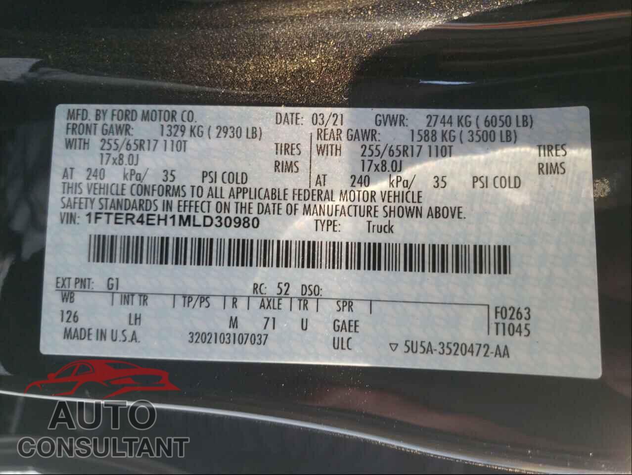 FORD RANGER 2021 - 1FTER4EH1MLD30980