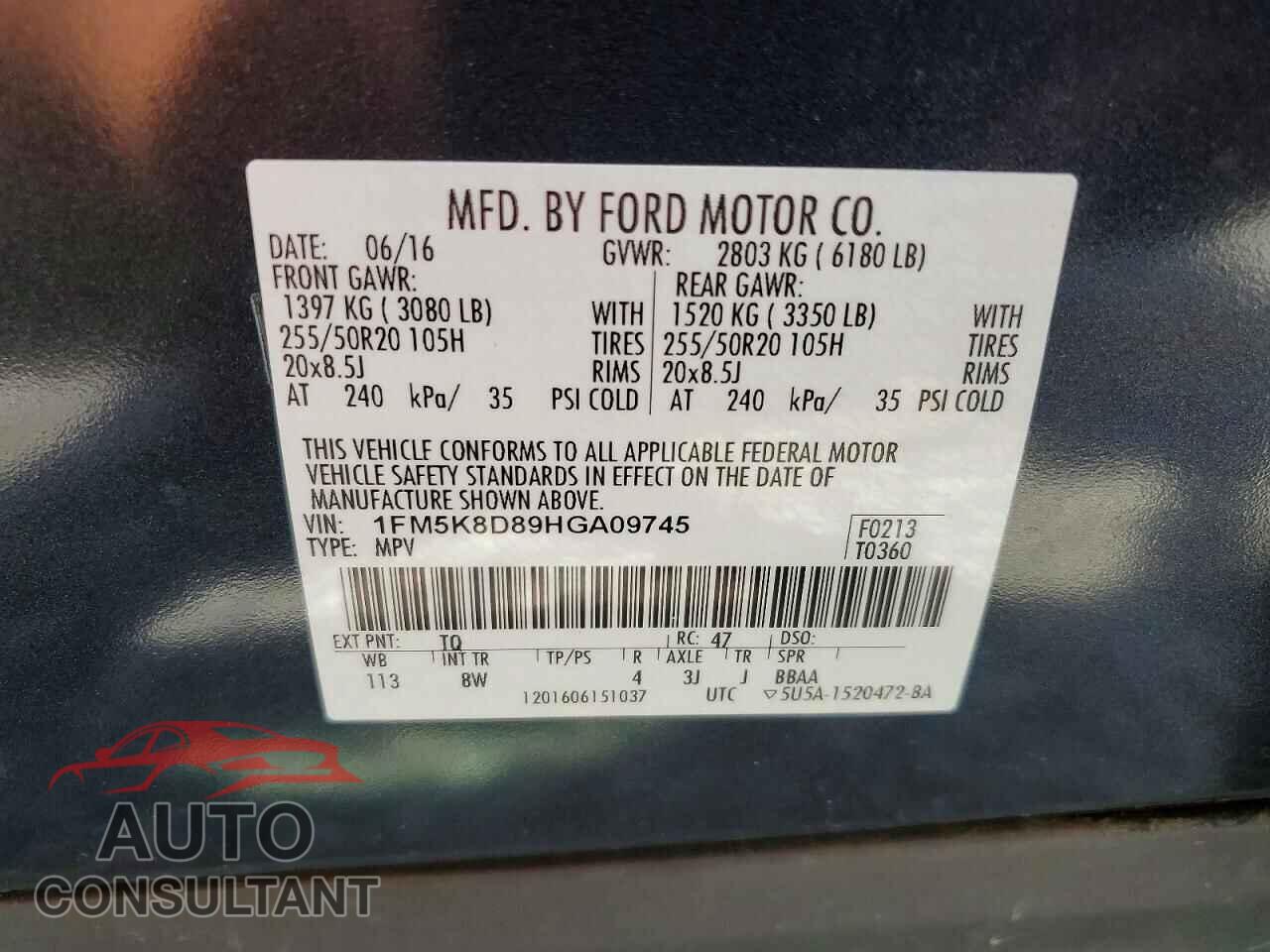 FORD EXPLORER 2017 - 1FM5K8D89HGA09745