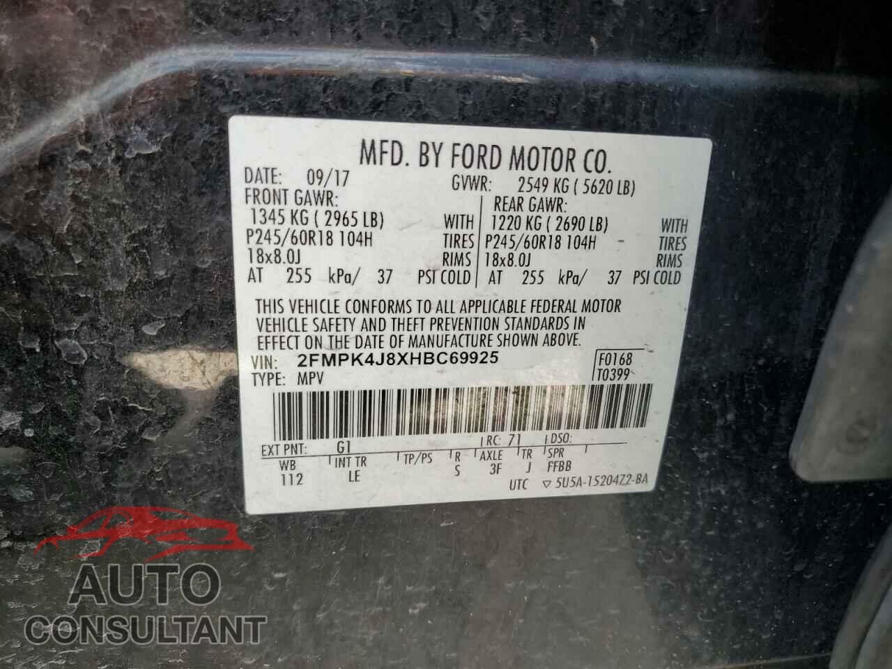 FORD EDGE 2017 - 2FMPK4J8XHBC69925