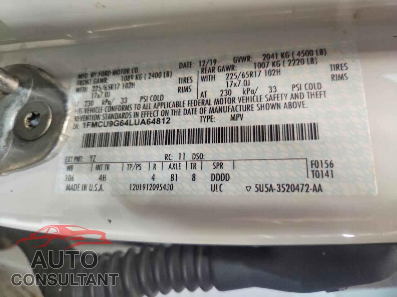 FORD ESCAPE 2020 - 1FMCU9G64LUA64812