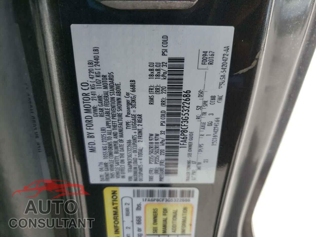 FORD MUSTANG 2016 - 1FA6P8CF3G5322686