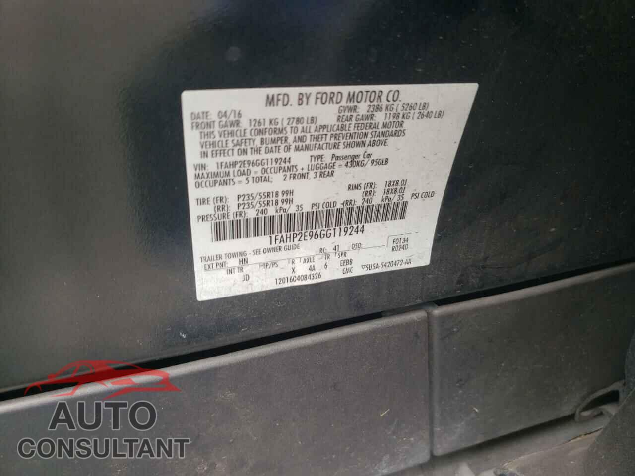 FORD TAURUS 2016 - 1FAHP2E96GG119244