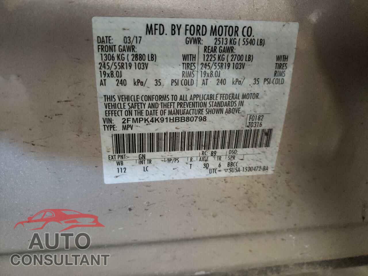 FORD EDGE 2017 - 2FMPK4K91HBB80798