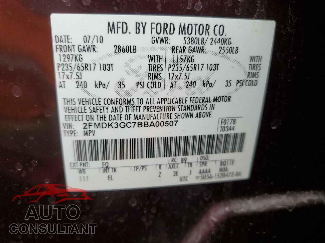 FORD EDGE 2011 - 2FMDK3GC7BBA00507