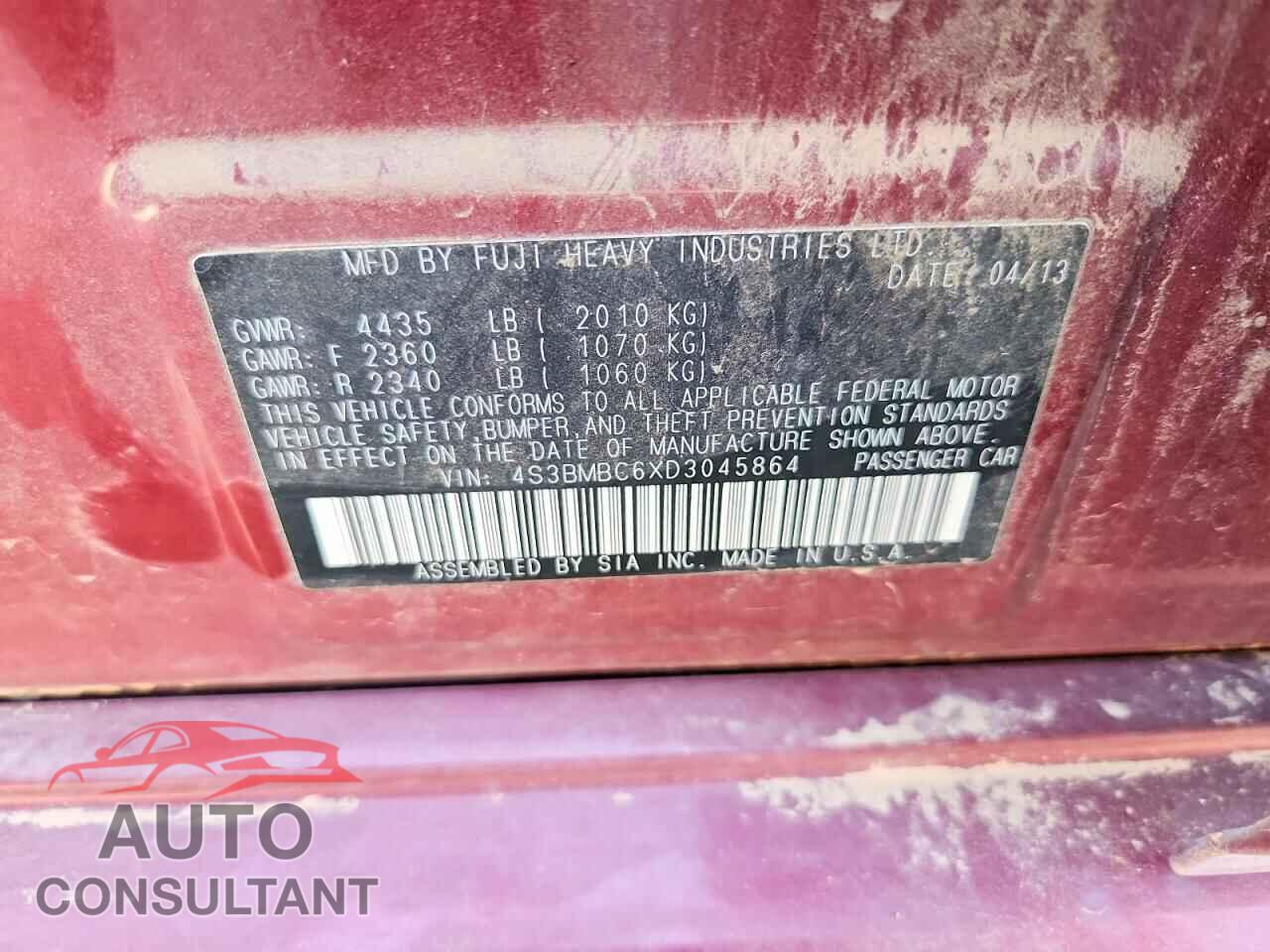 SUBARU LEGACY 2013 - 4S3BMBC6XD3045864