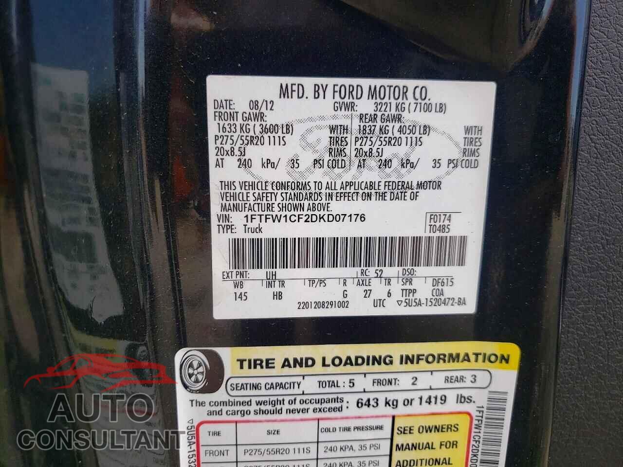 FORD F150 2013 - 1FTFW1CF2DKD07176