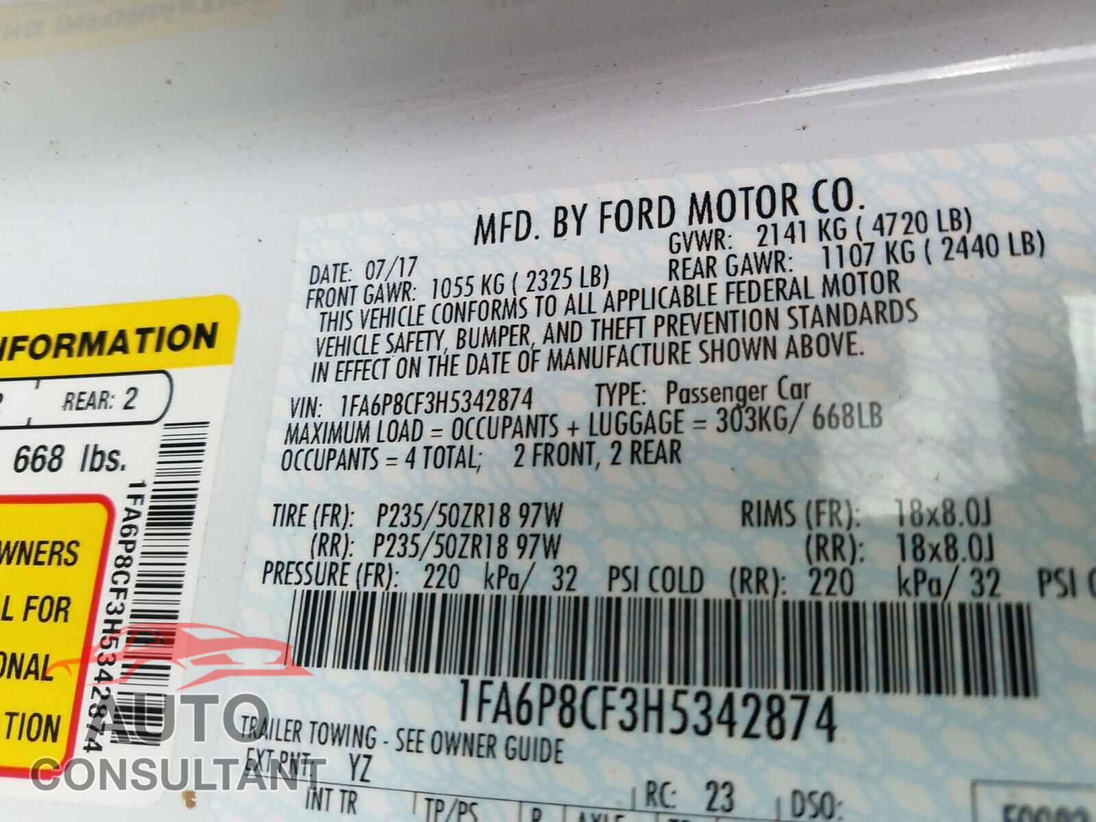 FORD MUSTANG 2017 - 1FA6P8CF3H5342874